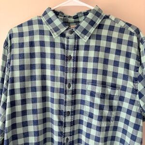 Faherty Men's Button-Up Shirt Large, Green Blue Plaid, 100% Cotton